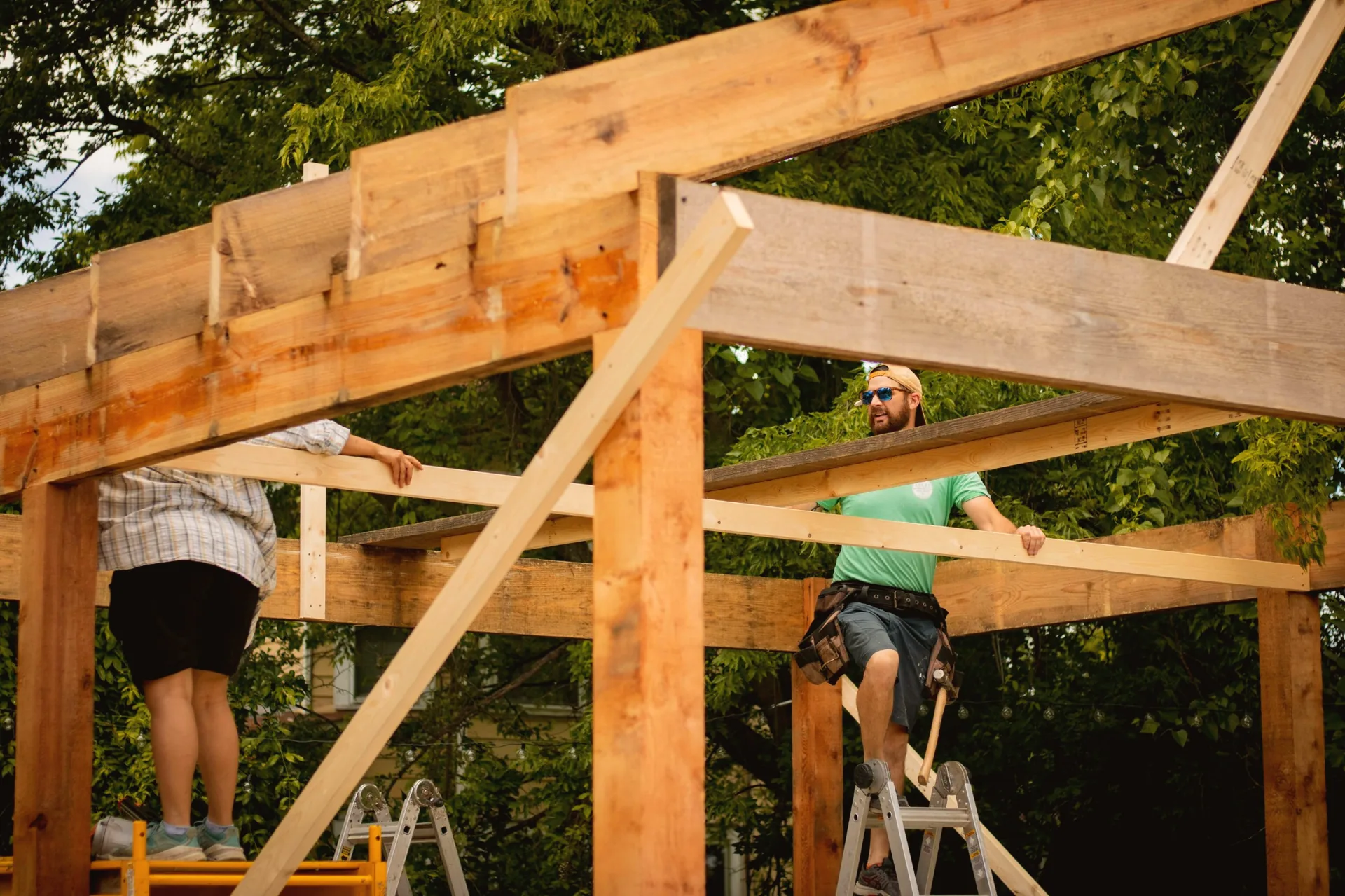 Timber pergola framing under construction